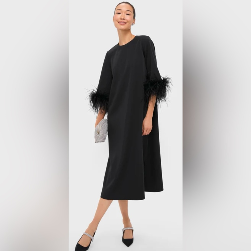 Tuckernuck Black Midi Dress with Feathered Sleeves